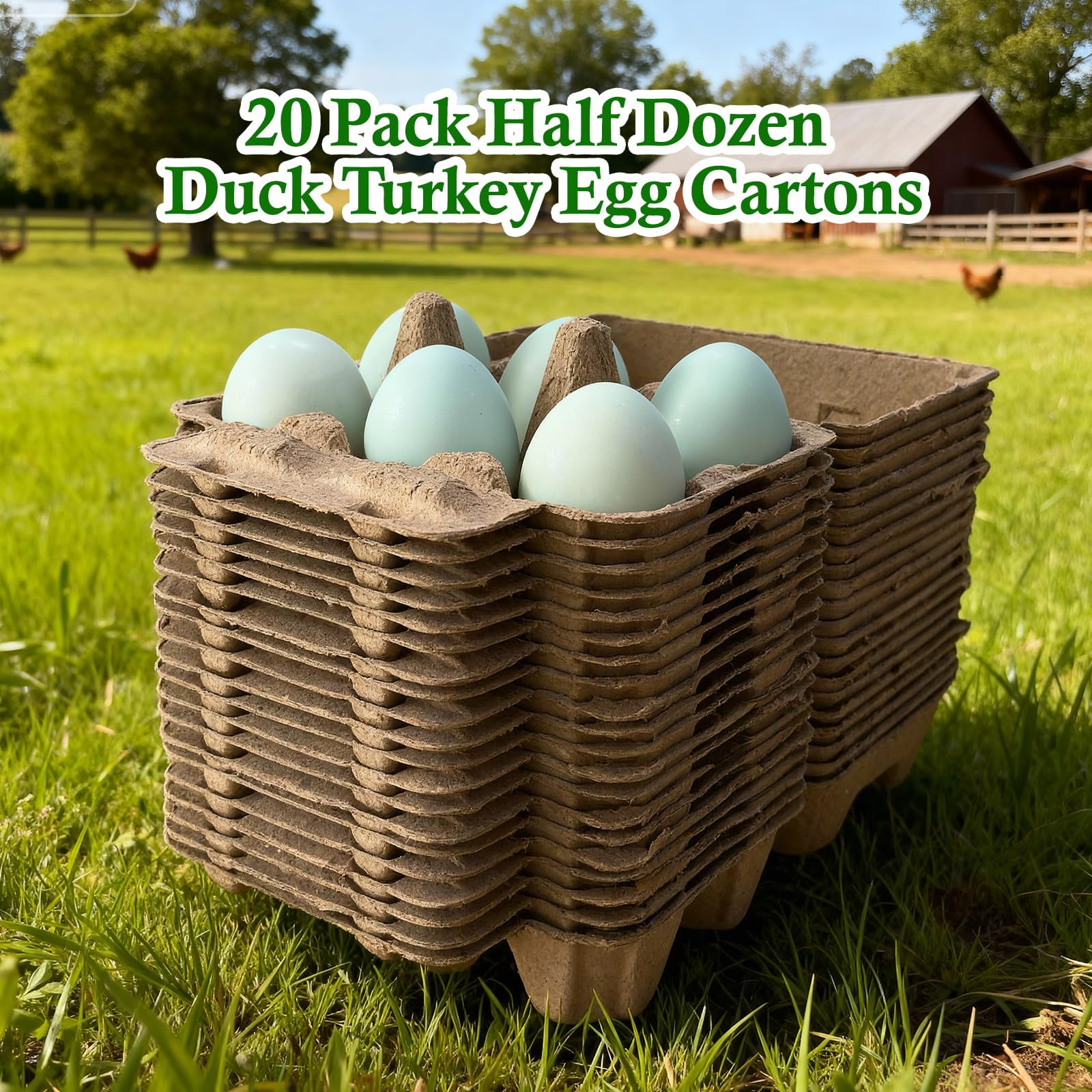Half Dozen Pulp Duck Egg Carton Container, 6-Count Storage Box for Farm Fresh Double-Yolked Jumbo Eggs, Reusable, Brown