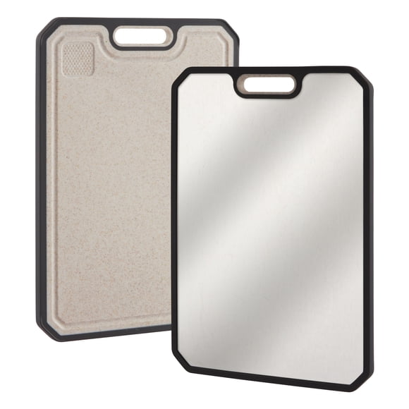 High-quality Double-Sided 304 Stainless Steel & Titanium Cutting Board – Deep Juice Groove, Built-in Handle, Over-the-Basin, Dishwasher Safe, Mark-resistant Resistant, 15x10 Inch Chopping Board,