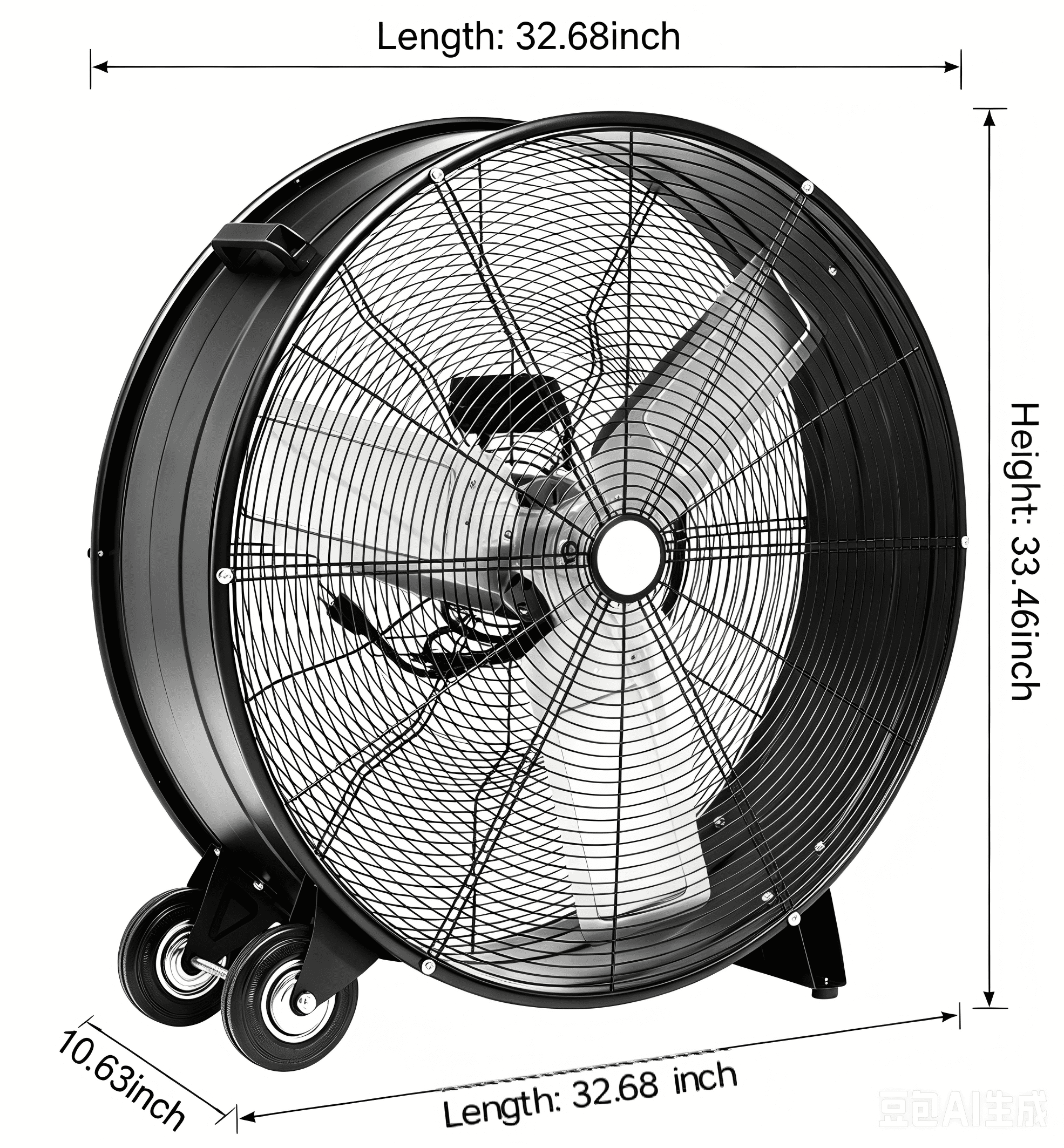 Drum Fan 30 Inch Heavy Duty Industrial Fan, High Velocity Shop Fan and Floor Fan with Aluminum Blades and Copper Motor for Warehouse Workshop Garage, Black