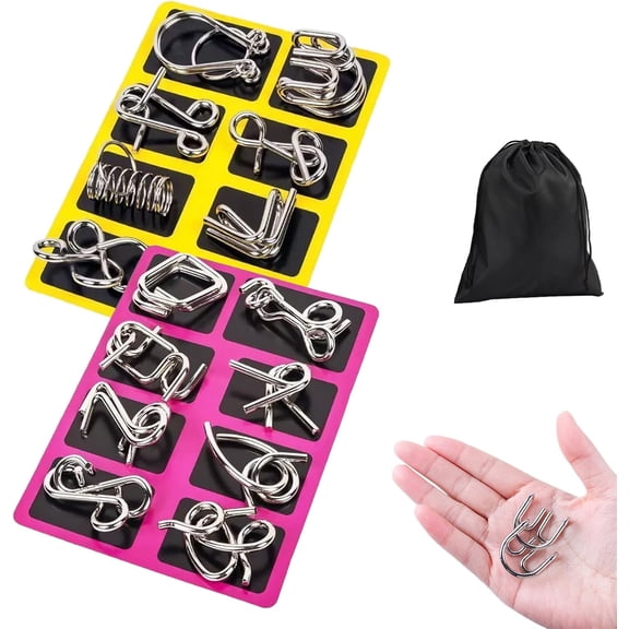 Metal Montessori Puzzles, Montessori Puzzles Metal Wire Puzzle Set, Logic Toys with Carry Pouch for Kids Teens Adults Challenge Home Party Challenge Office School