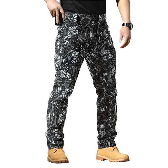WTOBBY Men's Water-Resistant Tactical Cargo Work Pants for Hiking Camping Travel Fishing Activities - Ripstop Multi-Pocket Breathable Construction Trousers Durable Design Fabric,Black L