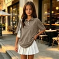 thumbnail image 6 of Girls Short Sleeve Soft Comfortable Polo Shirts Button Closure Kids School Uniform Daily Shirts Light Brown 130, 6 of 6