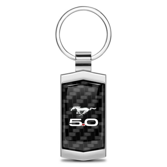 iPick Image for Ford Mustang 5.0 Real Black Carbon Fiber Chrome Metal Case Key Chain, Official Licensed
