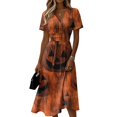 thumbnail image 2 of Womens Halloween Dresses Pumpkin Ghost Short Sleeve Funny Dress V Neck Spooky Causal Dresses, S, 2 of 5