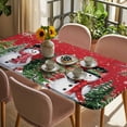 thumbnail image 3 of Red Snowman Christmas Table Cloths for 4 Foot Rectangle Tables, Xmas Tree Snowflake Winter Branches Patio Waterproof Elastic Fitted Tablecloths, Washable Rectangular Table Cover for Camping, 3 of 8
