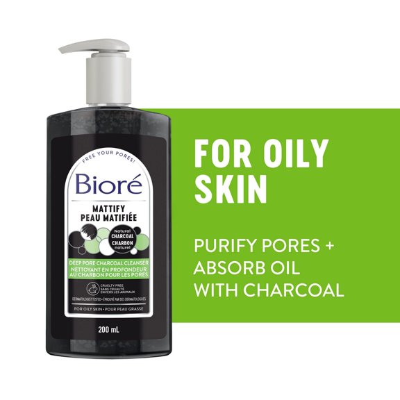 Nettoyant en profondeur au charbon pour les pores de Bioré, 200mL (Fabriqué au Canada)