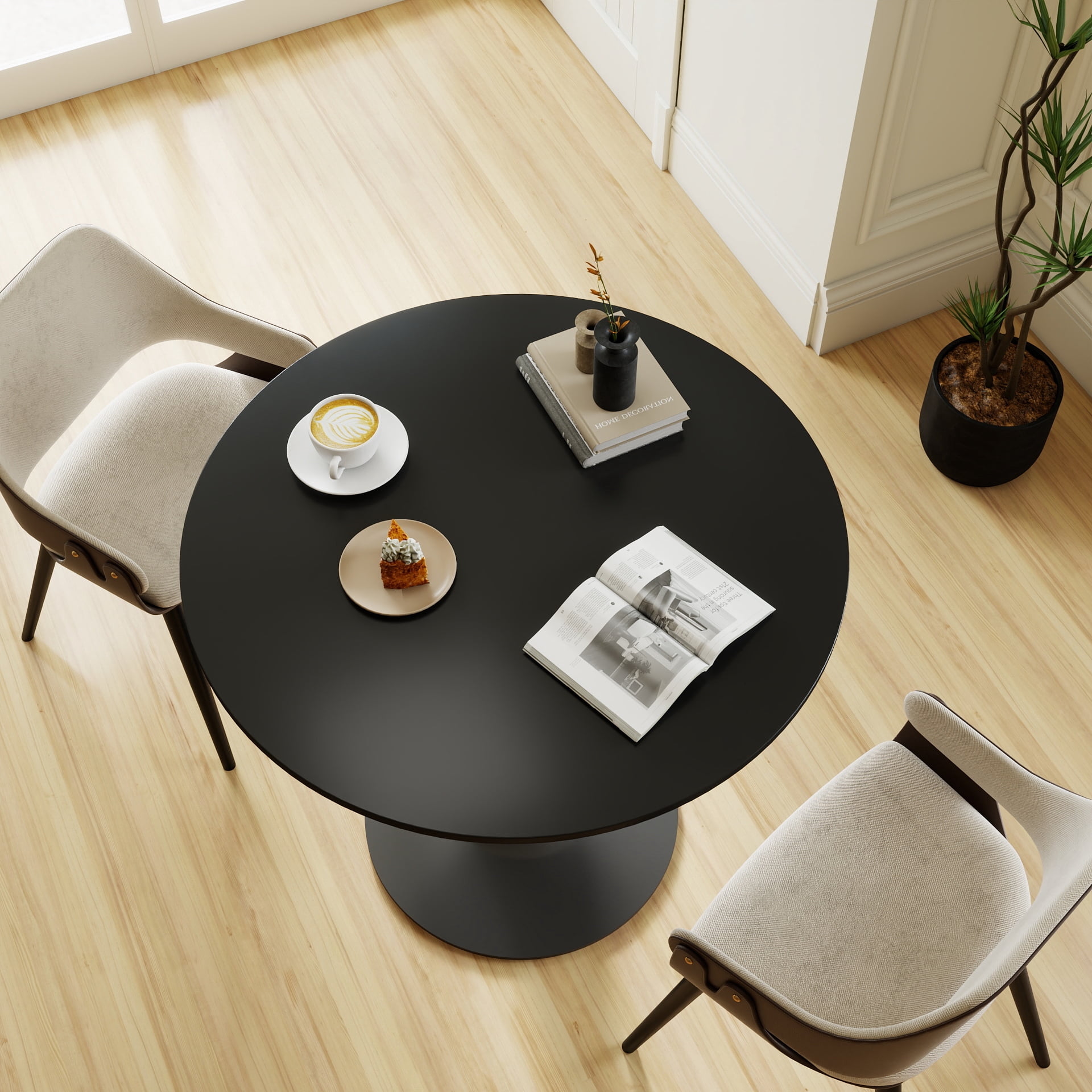 Rongbuk 27.6" Round Pedestal Dining Table, Black