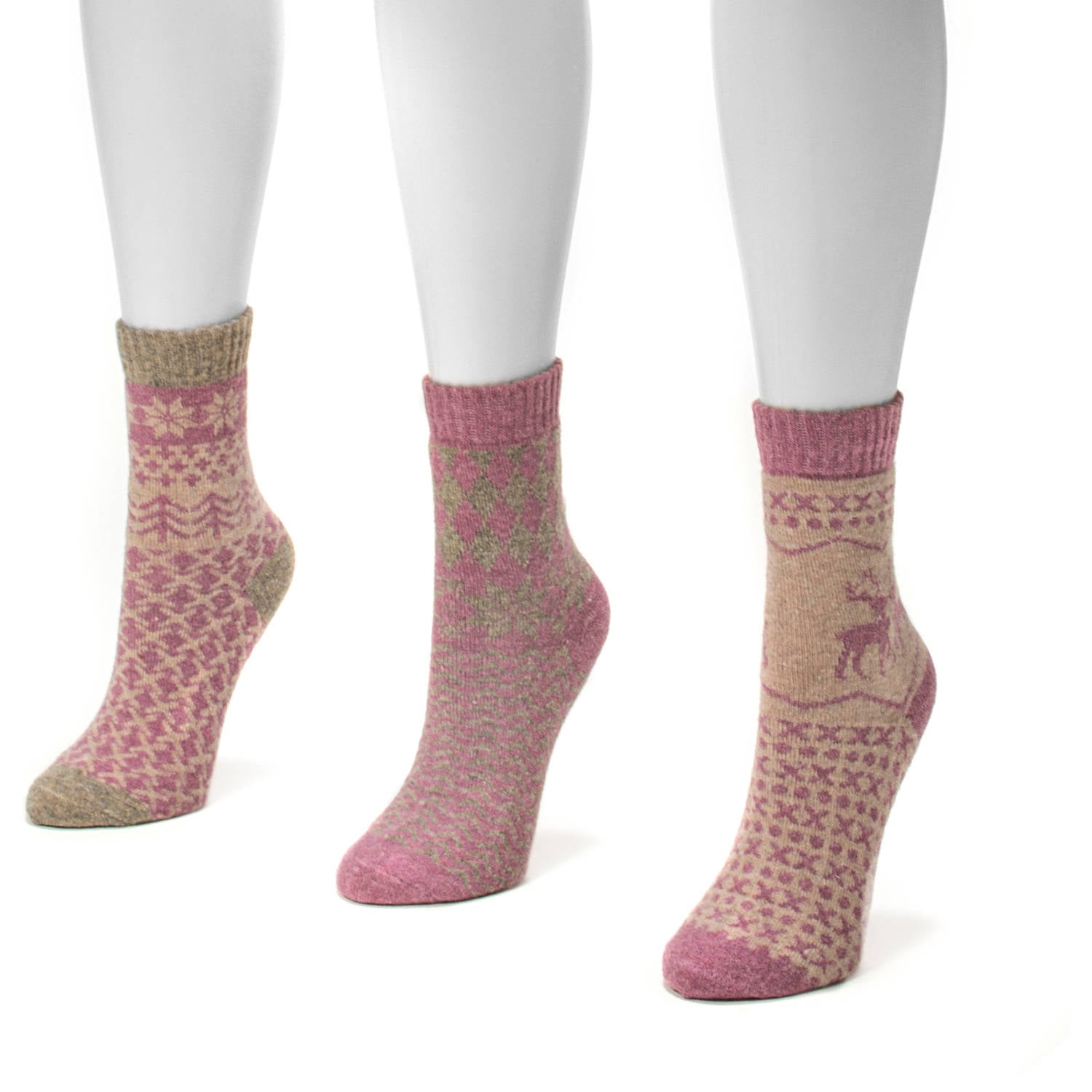 MUK LUKS Women's 3 Pair Holiday Crew Sock Pack