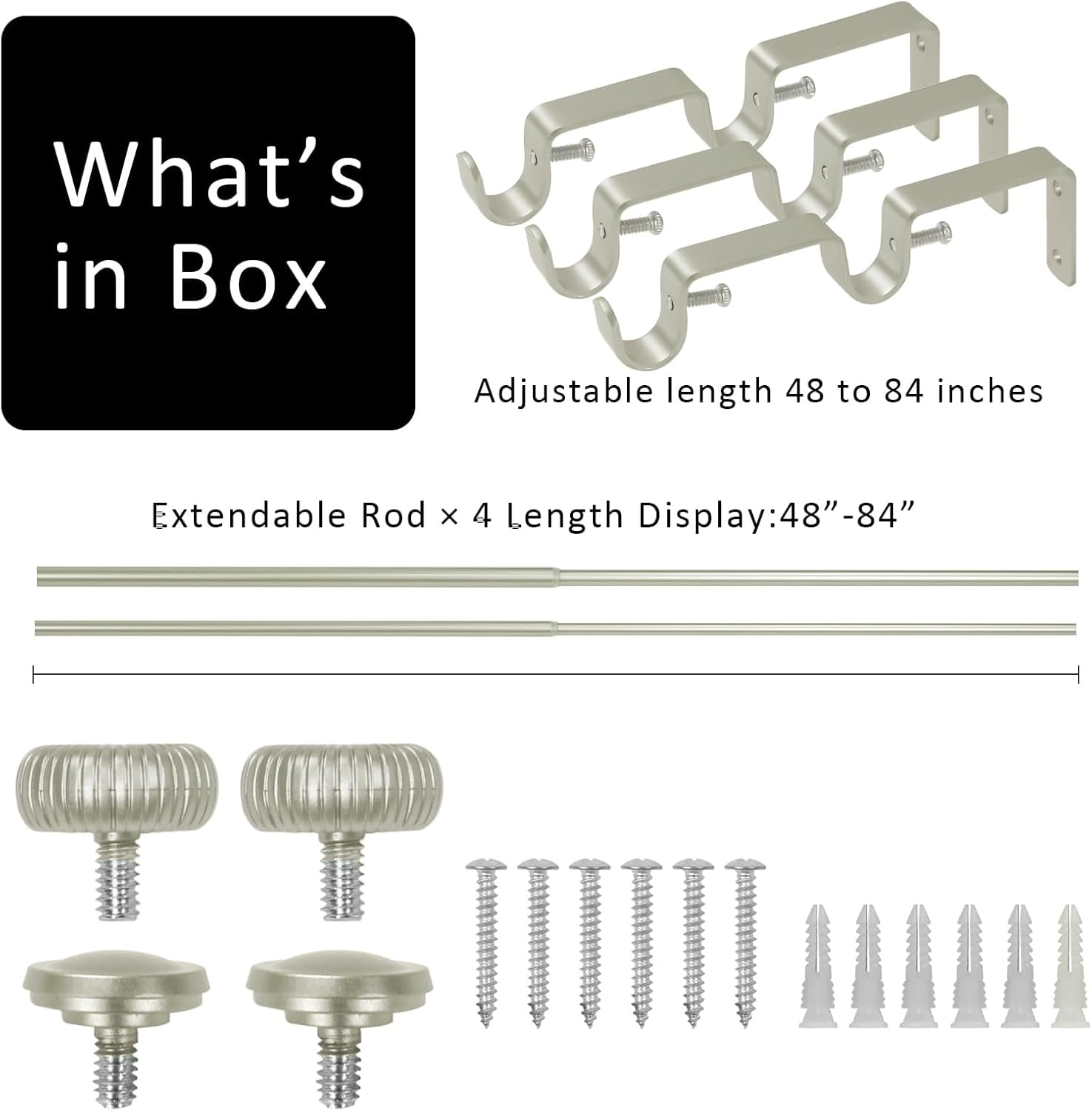 eTeckram 5/8" Double Curtain Rod with Adette Finials,Pewter,48‘’-84‘’