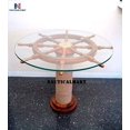 thumbnail image 4 of Authentic Wood Crafted Coffee Table with Thick Glass Top | Maritime Ship Wheel Tables with Rope Pillar (36 Inches), 4 of 4