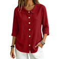 thumbnail image 5 of IPYUI Cotton Linen Tops for Women Peter Pan Collar Stylish Tops Flowy Clothes V Neck Tops Work Clothes for Women Peasant Blouses Plus Size Shirt Elegent Tops Gauze Shirts Boho Top, 5 of 8
