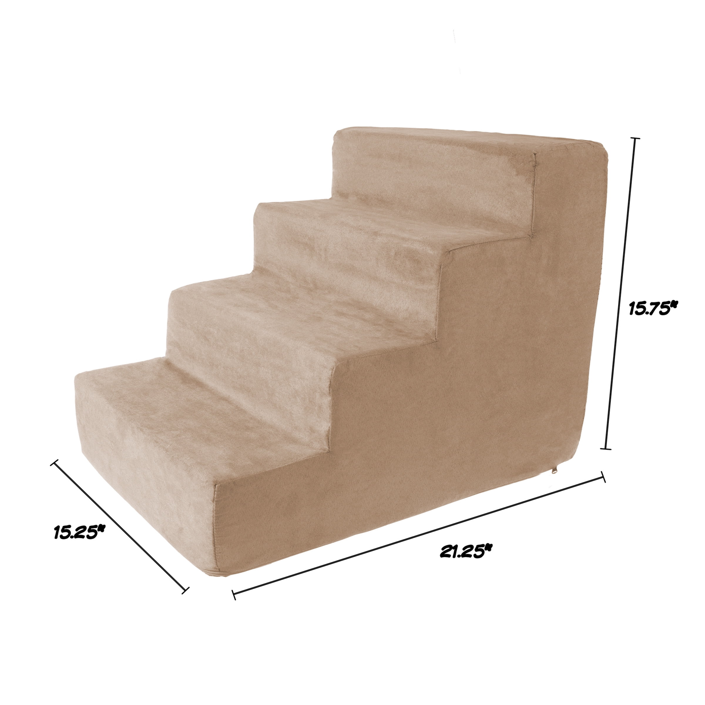 Pet Stairs - Foam Steps for Small Dogs or Cats - 4-Step Design with Removable Cover - Non-Slip Dog Staircase for Home and Vehicle by PETMAKER (Tan)