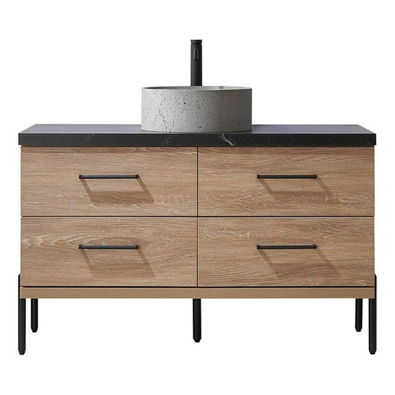 Trento 48" Black Sintered Stone Top Concrete Sink North American Oak Bath Vanity