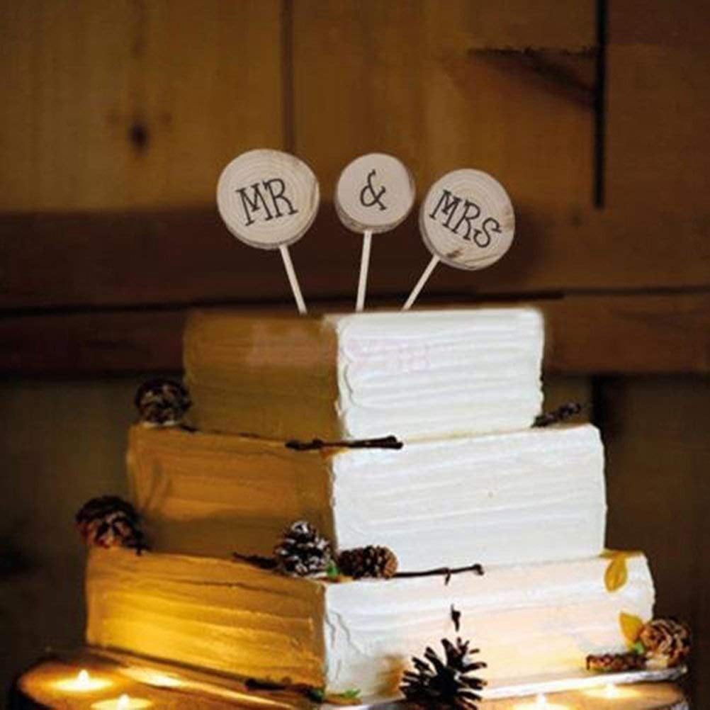 Wooden Mr & Mrs Cake Topper - 15x11cm Wedding, Anniversary, Birthday Party Decoration