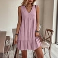 thumbnail image 3 of Admvng Womens Dress V Neck Pocket Sleeveless Tiered Ruffle Hem Casual Flowy Summer Dress, 3 of 7