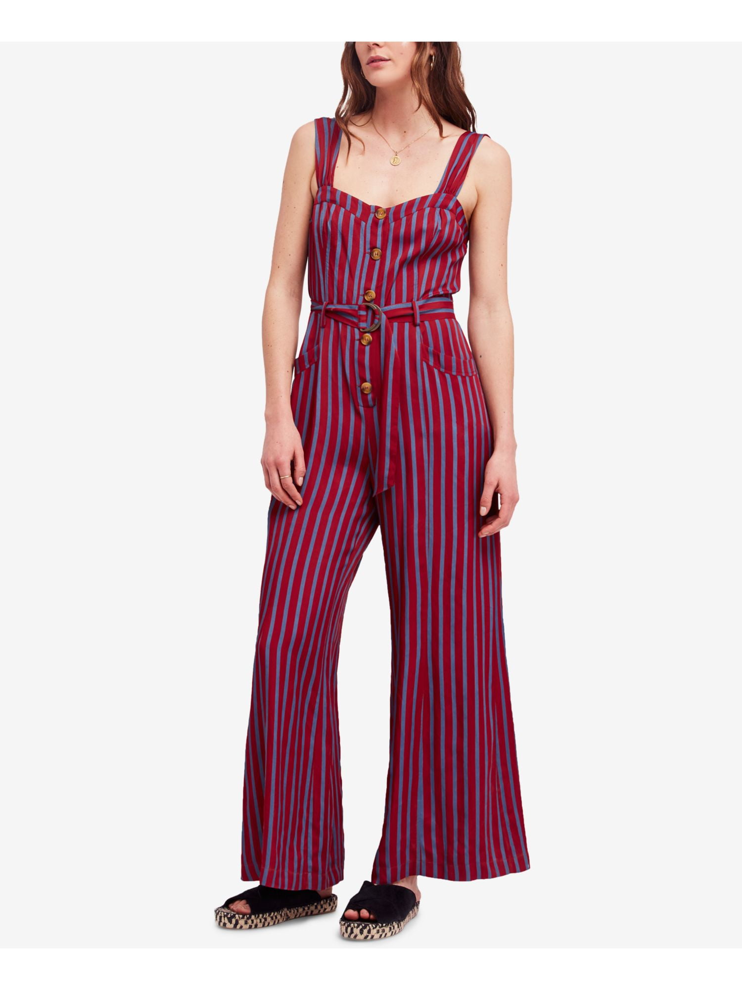maroon striped jumpsuit