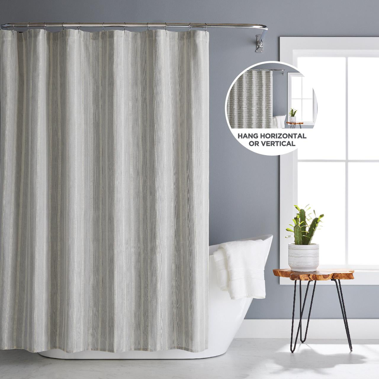 White or Cream Curtain 70 in x 72 in Satin Stripe Hotel Fabric Shower Curtain 