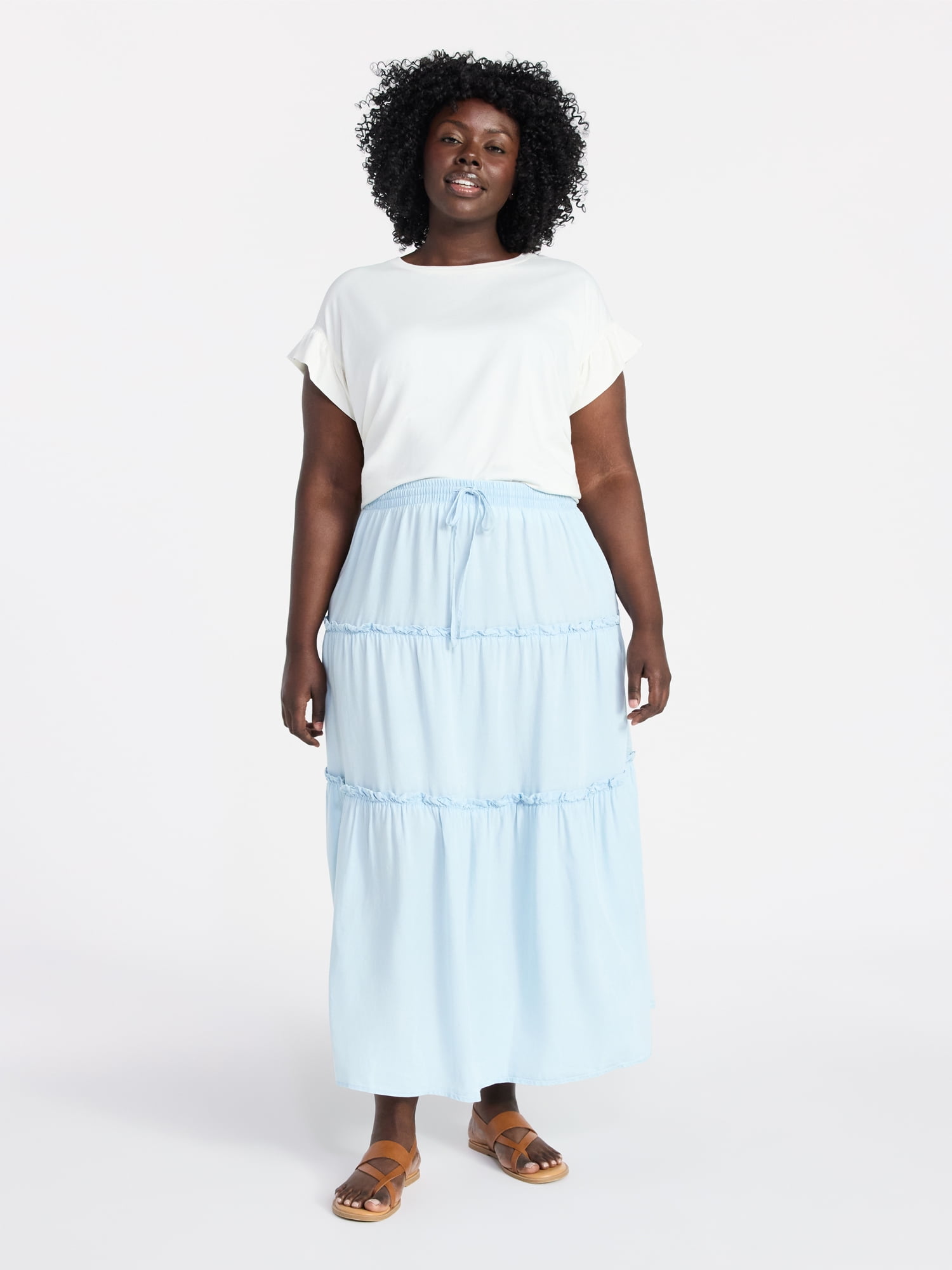 Terra & Sky Women's Plus Size Tiered Maxi Skirt, Sizes 0X-5X