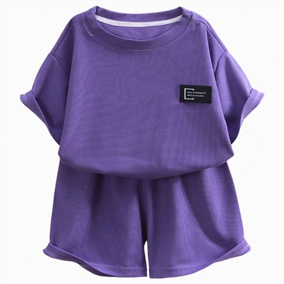 Leey-World Boys Outfits Sets Size 7 Boys 2 Piece Athletic Outfits Short Sleeve Sport T-shirt and Shorts Summer Casual Clothes for 6-12 Years Boys Outfit Sets Summer(Purple,3-4 Years)