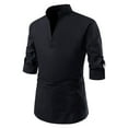 thumbnail image 2 of PENGXIANG Men‘S Comfortable Top Button V Neck Solid Color Slim Long Sleeve Blouse, 2 of 6