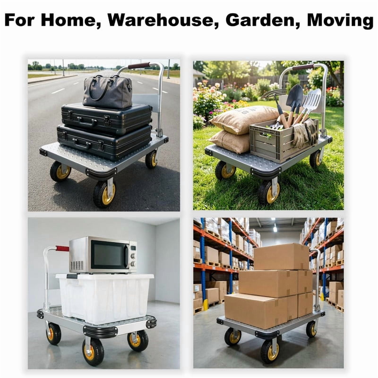 660lbs Capacity Folding Hand Truck, Heavy Duty Steel Utility Rolling Cart, Portable Moving Hand Dolly Cart