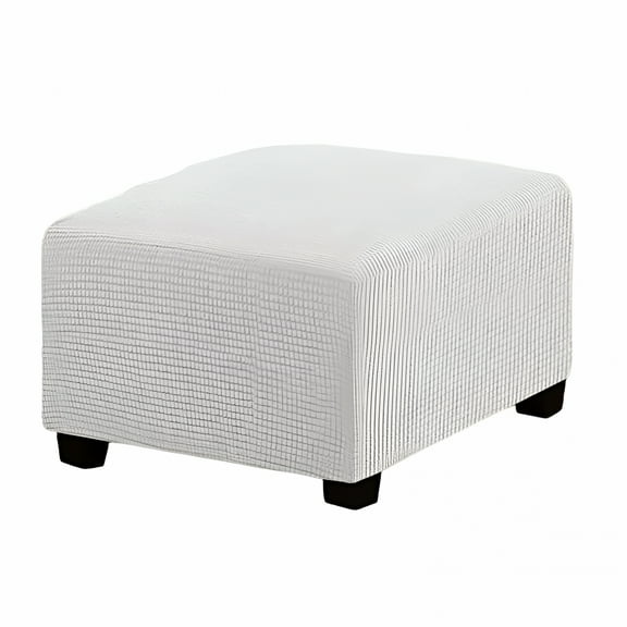 AUQ Square Ottoman Covers Ottoman Slipcovers Folding Storage Stool Furniture Protector Form Fit with Elastic Bottom,Stretch High Spandex Small Checks Jacquard Fabric White S 13"- 17"