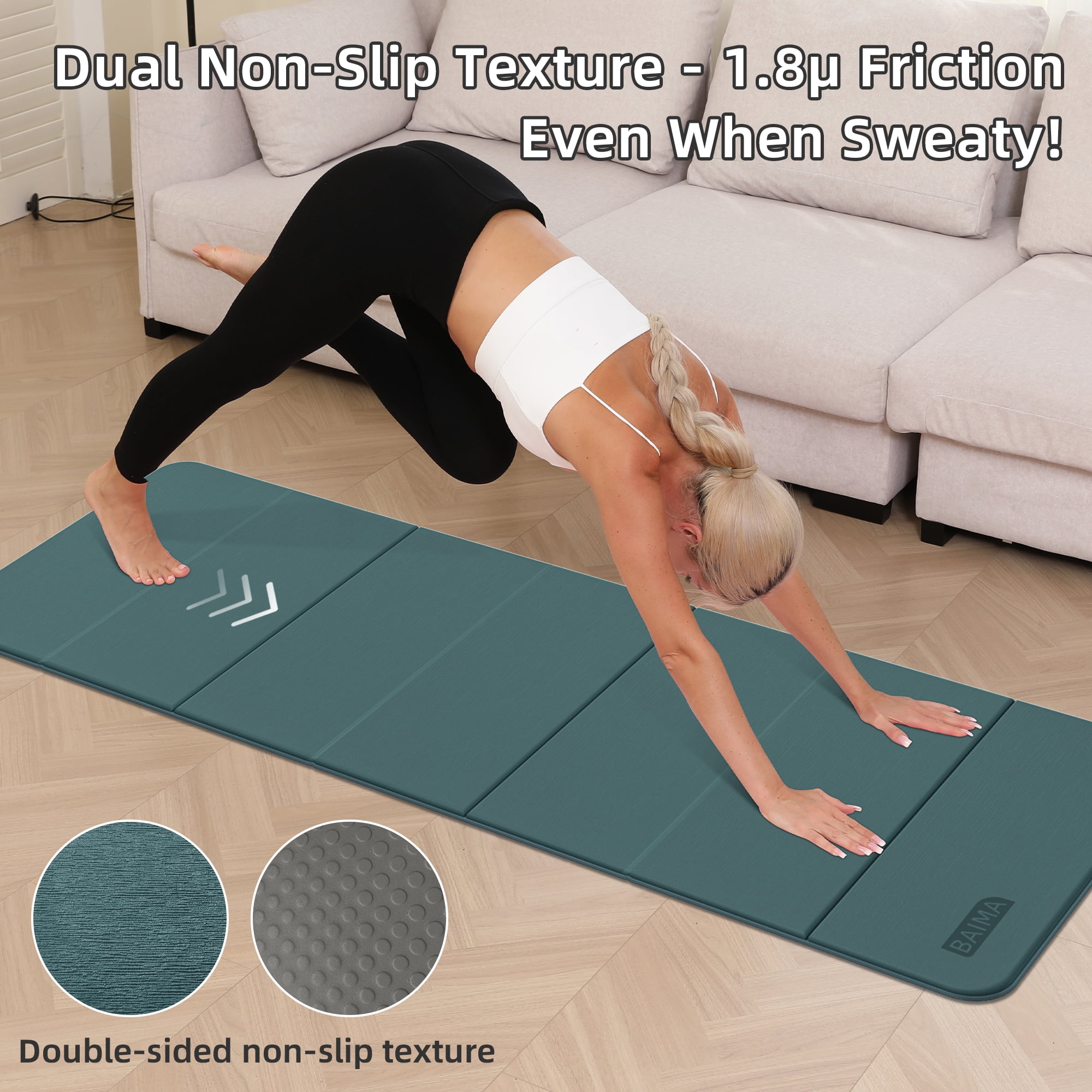 BAIMA Travel Yoga Mat 8 mm Thick, Multicolor Workout Mats for Home Gym,Portable for Camping or Travel Exercise Mat(Green & Grey)