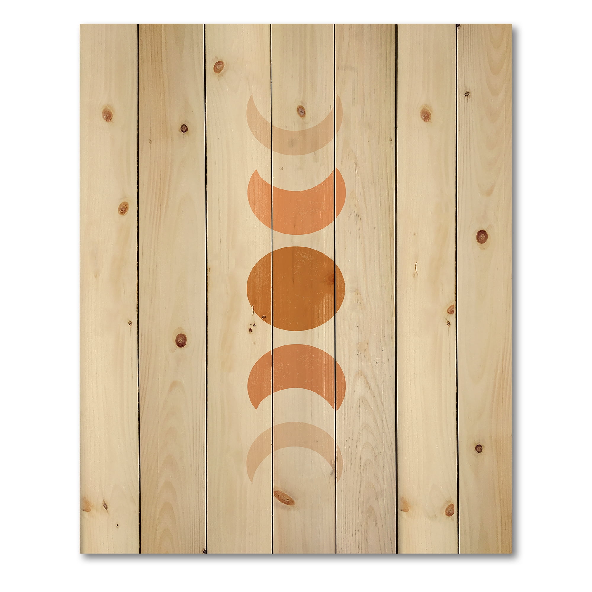 Designart 'Minimalist Different Moon Phases' Modern Print on Natural Pine Wood