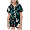 thumbnail image 4 of Weebloom Christmas Pajamas For Girl Boys Xmas Satin Silk Kids Short Sleeves 2 Piece Button Down Classic Shorts Nightwear Pjs Lovely, 4 of 4