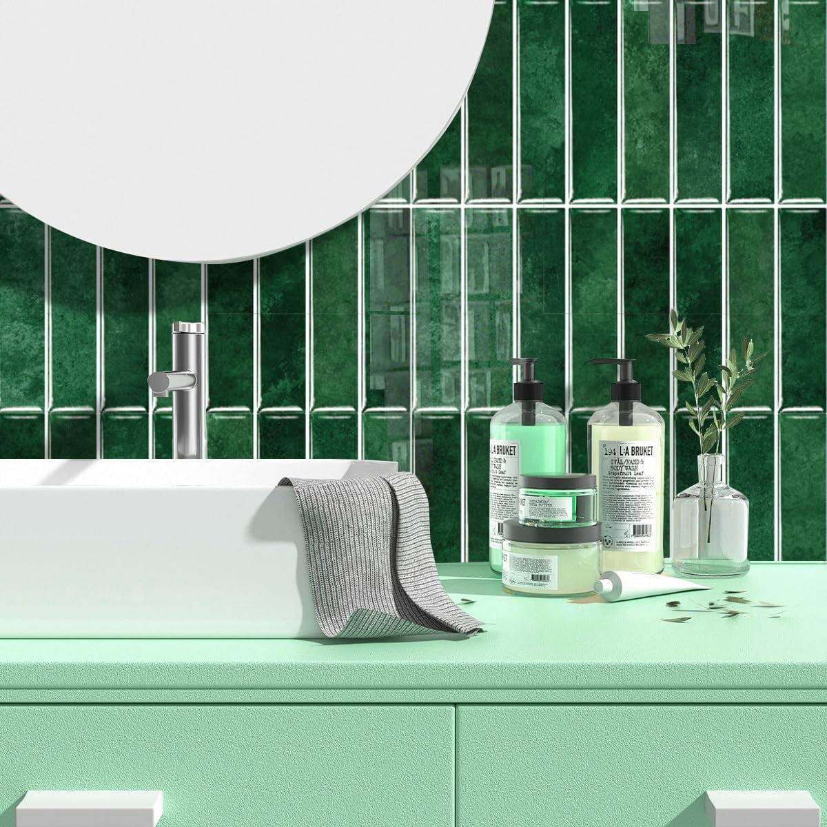 10 Sheets 12" X12inch Green 3d Vinyl Backsplash Tiles  Self-adhesive Peel And Stick Wall Tile Stickers On Subway For Kitchen Bathroom
