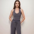 thumbnail image 2 of Women's Halter Active Tank Top with Scoop Neckline Seamless Stretch Fit and Built-In Light Support Shelf - Gray, Medium, 2 of 7