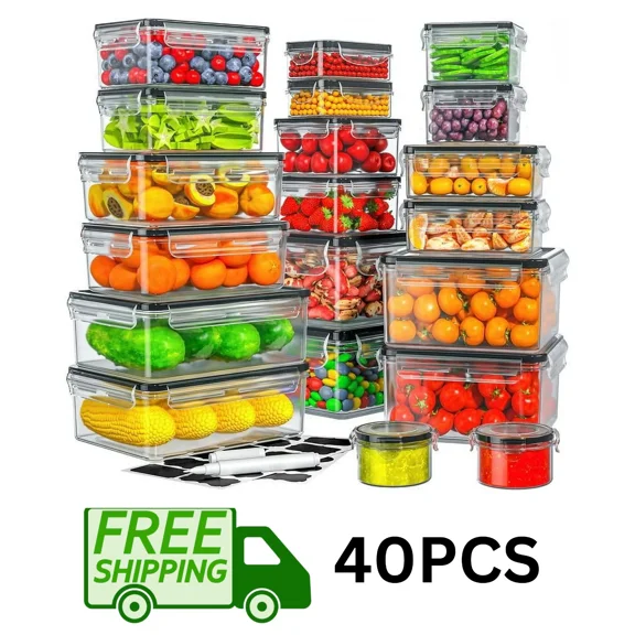 40 PCS Food Storage Containers with Lids Airtight (20 Containers & 20 Lids)