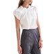 thumbnail image 4 of INSPIRAR CHIC Blusa de Cuello Plisado de Satén Elegante con Mangas Cortas para Uso Casual en Oficina XL Blanca, 4 of 6
