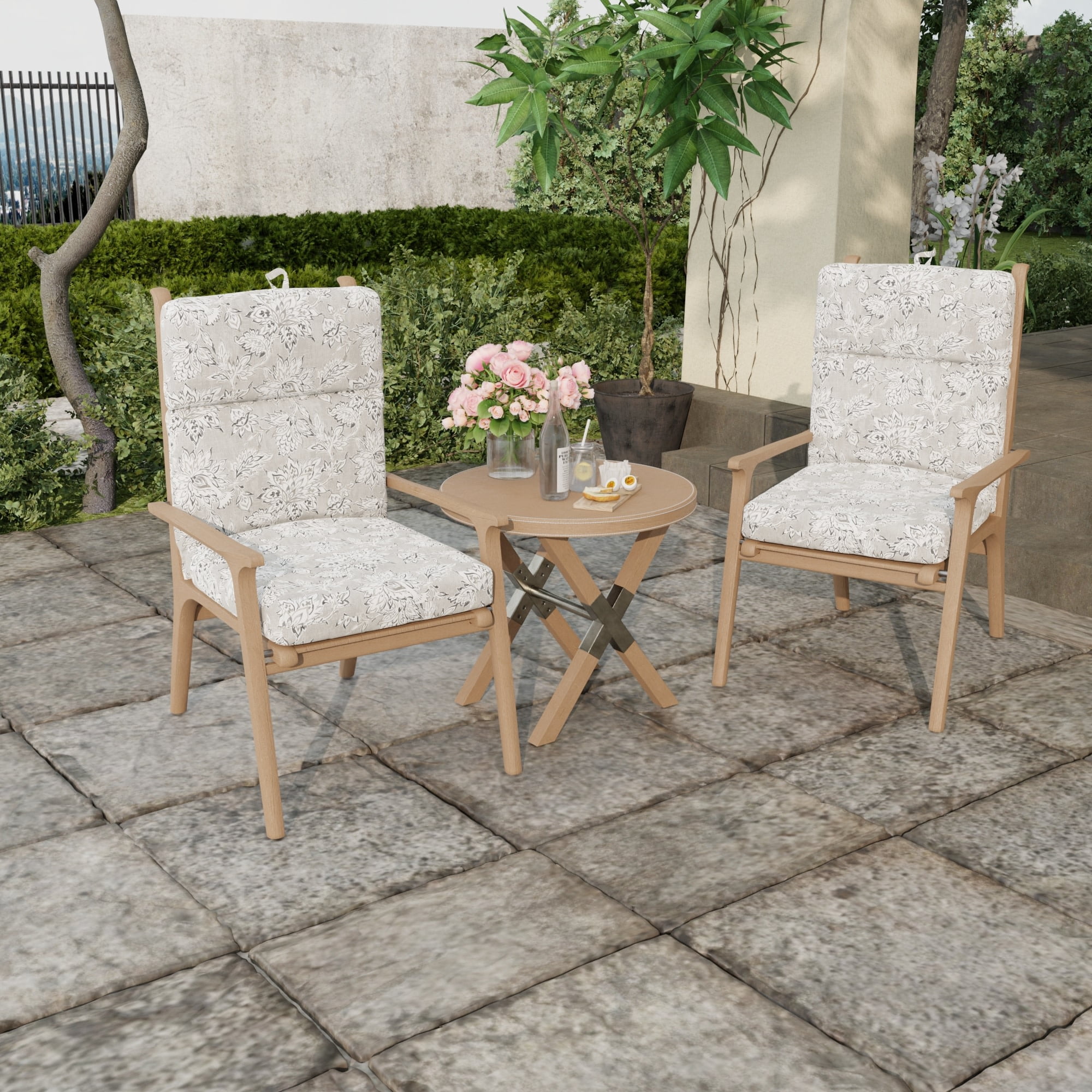 Jordan Manufacturing 44" x 22" Adair Gray Jacobean Rectangular Outdoor Chair Cushion with Ties and Hanger Loop