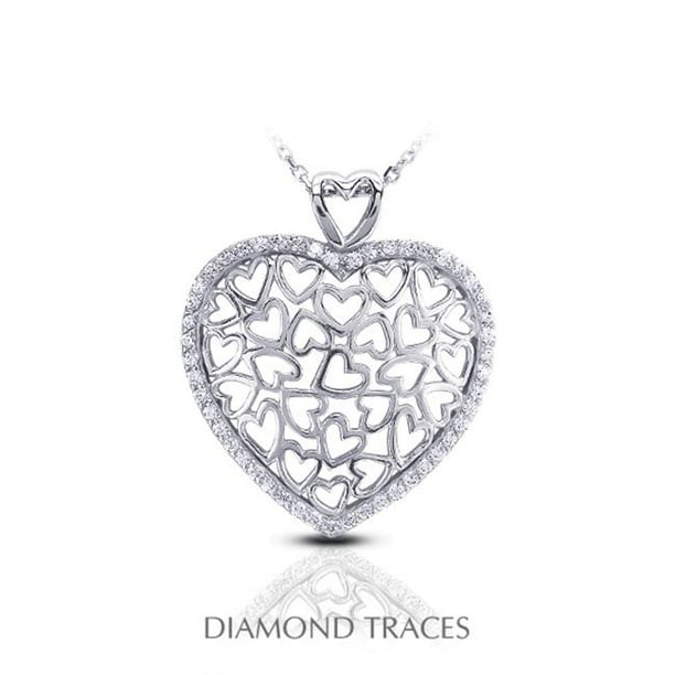 Diamond Traces 0.45 Carat Diamant Naturel Total Or Blanc 18 Carats Sertissage Pendentif Mode Forme de Cœur