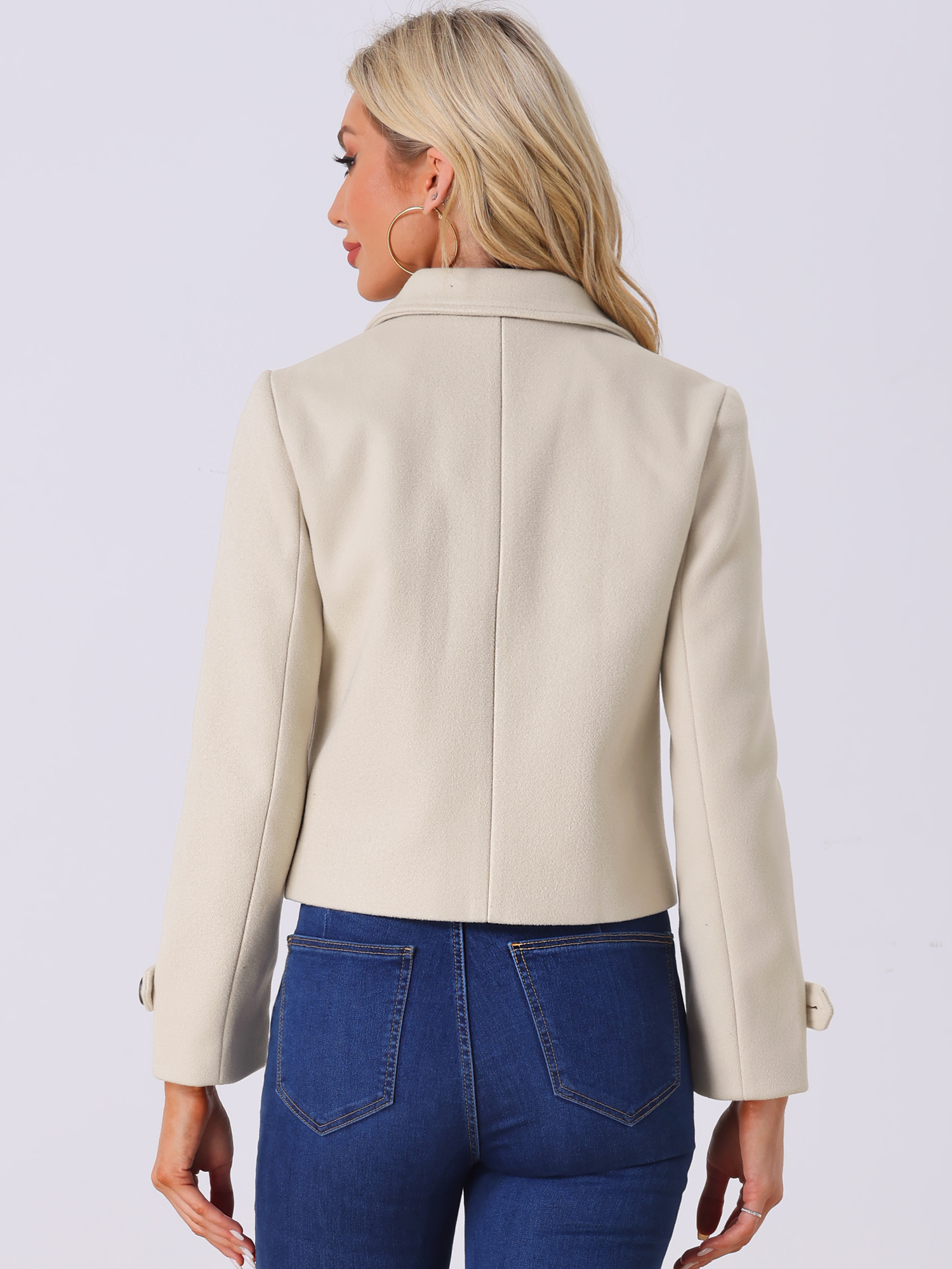 DARING DIVA Women's Turn Down Collar Single Breasted Outwear Winter Pea Coat Beige M
