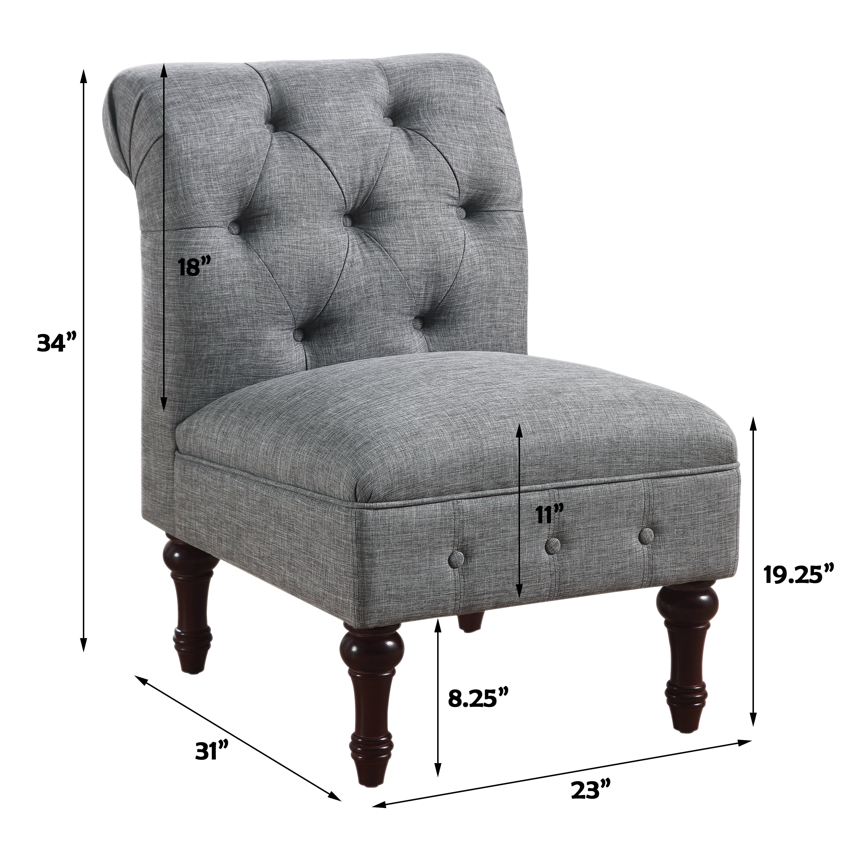 Gewnee Armless Royal Chair,Linen Gray Button-Tufted Accent Chair With Rubberwood Legs