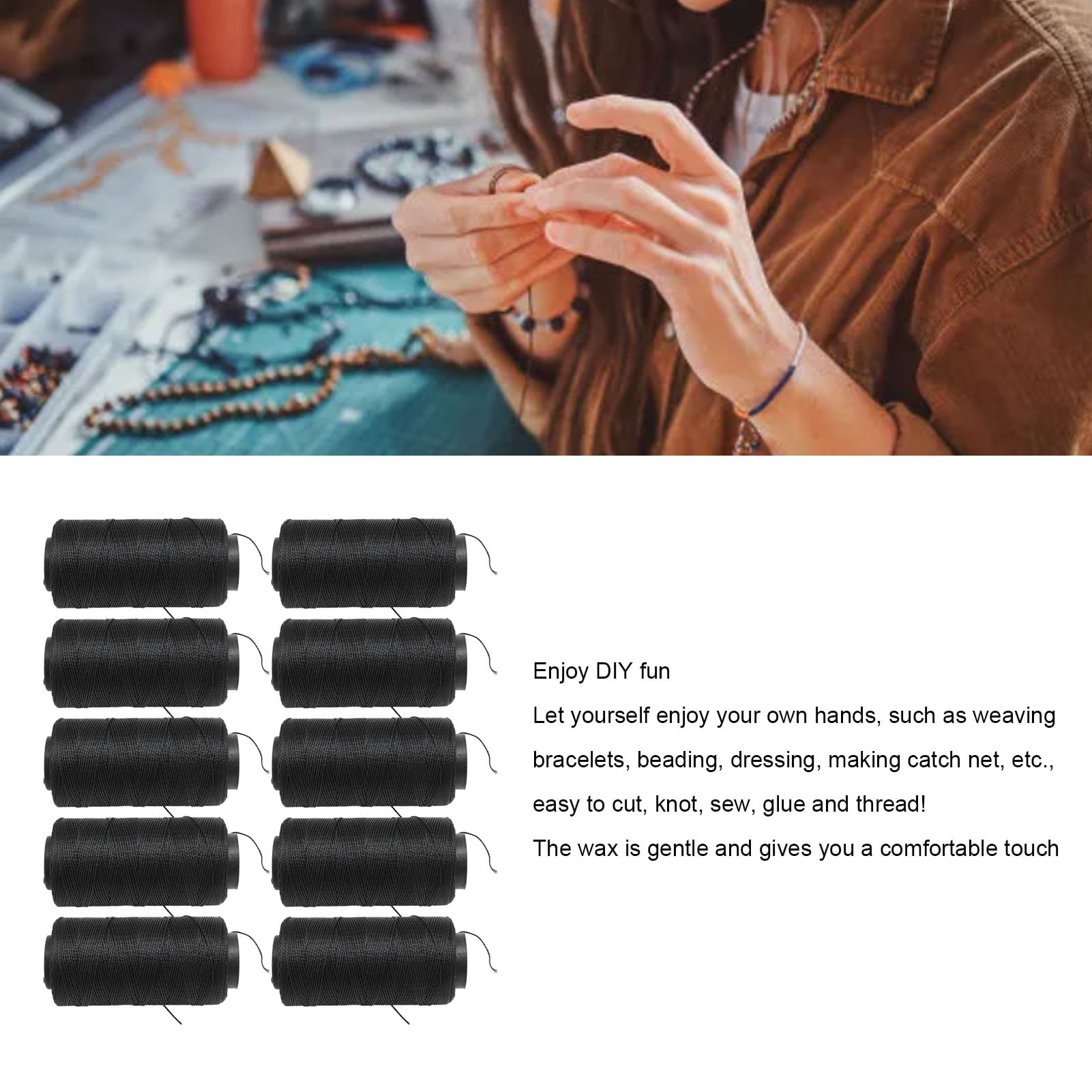 Elastic String, 10PCS Sewing Elastic Thread Waterproof Wear Resistant Soft Nylon Black Elastic Thread for DIY Embroidery Quilting and Crafts