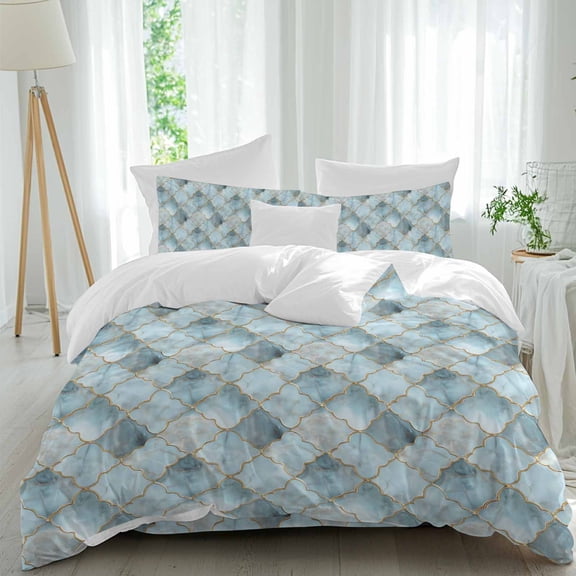 Teal Morocco Duvet Cover Set Queen Size Modern Abstract Art Contemporary Geometric Soft Lightweight Comforter Covers 4 Piece Bedding Set with 1 Duvet Cover 1 Bed Sheet & 2 Pillow Shams