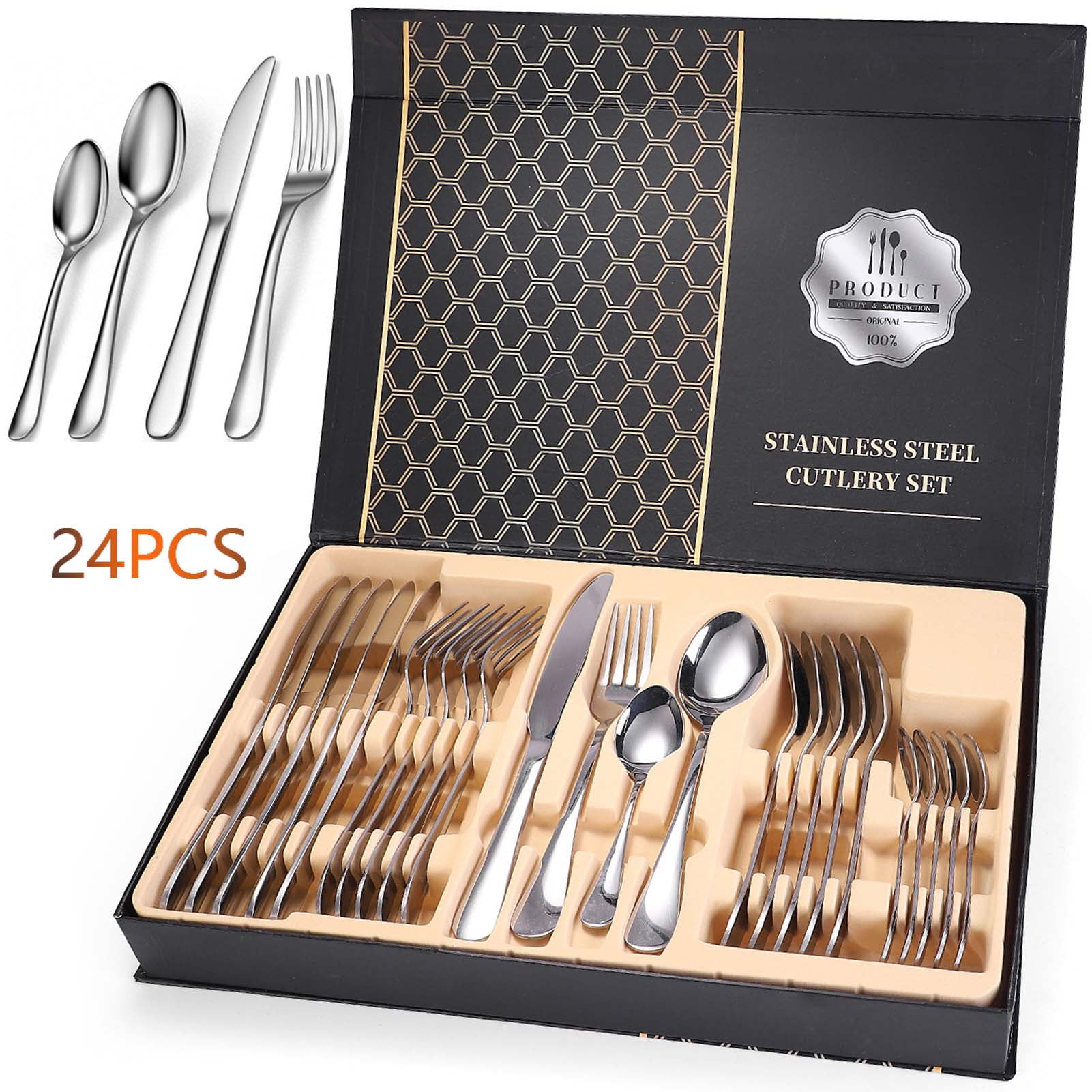 Cutlery Set Stainless Steel 16 24 & 40pc Spoons Forks Tableware Dining Utensil 