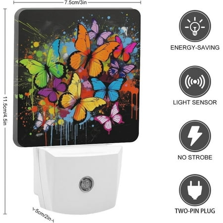 

Night Lights Plug Into Wall Nightlight With Sensor Art Graffiti Butterflies