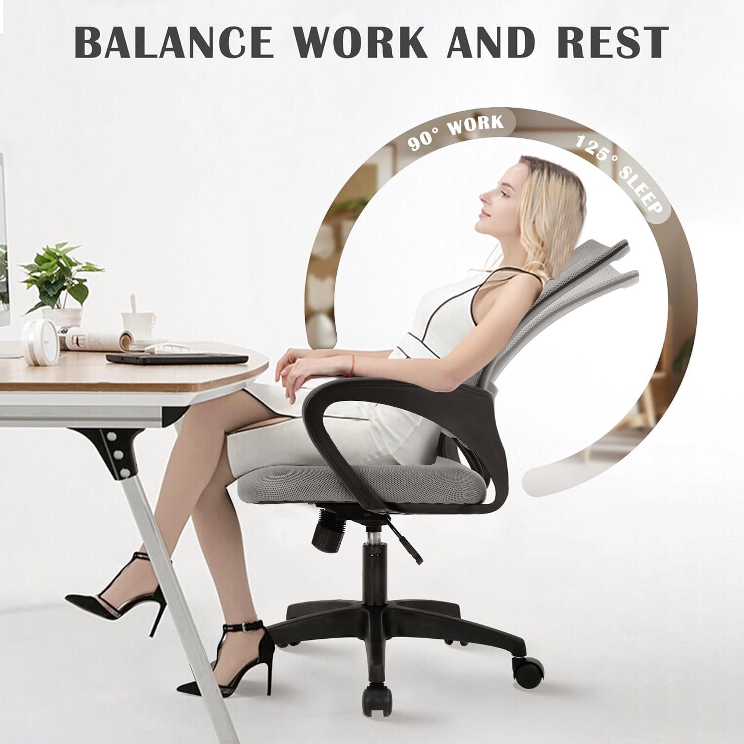 Dkelincs Ergonomic Office Chair Mesh Adjustable Computer Desk Chair with Lumbar Support for Home Office, Gray