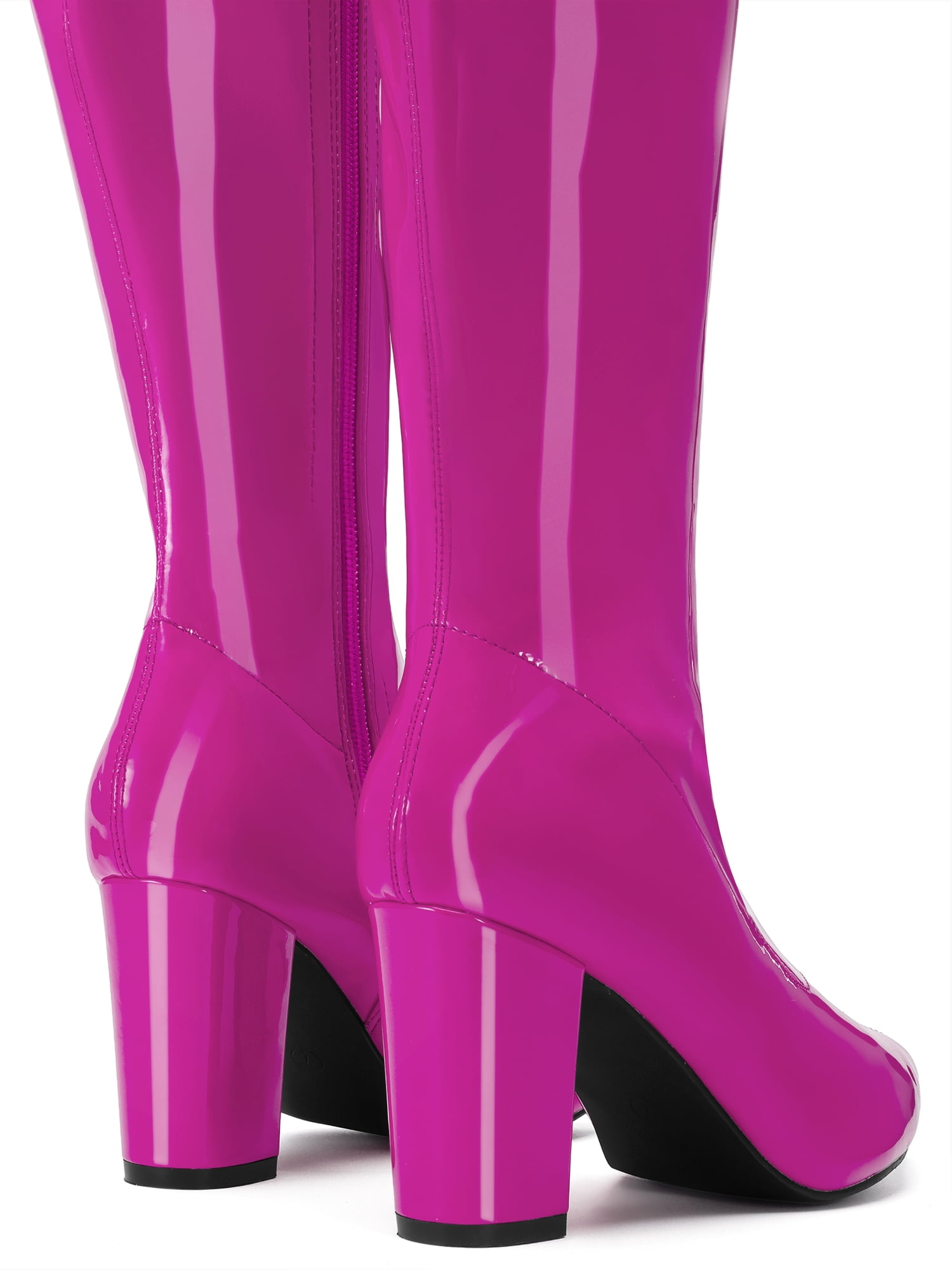 DARING DIVA Women's Go Go Boot Patent Leather Chunky Heels Knee High Boots Orange Red 7