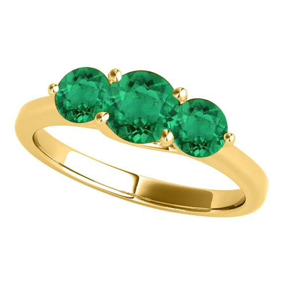 Rings for Women 1.85 Carat Three Stone Round Shaped Emerald Ring prong 10K Yellow Gold