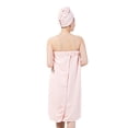 thumbnail image 3 of Conjunto de bata envolvente de spa para mujer, toalla de baño de microfibra absorbente suave y acogedora con gorro de turbante para secar el cabello, 3 of 5