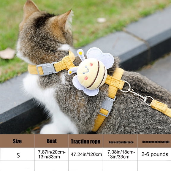 KOYPTL Cat Harness and Leash Set for Outdoor Travel Walking Escape Proof Soft Safe Adjustable Kitten Puppy Small Strap Kitty Cute Bee Wings Yellow