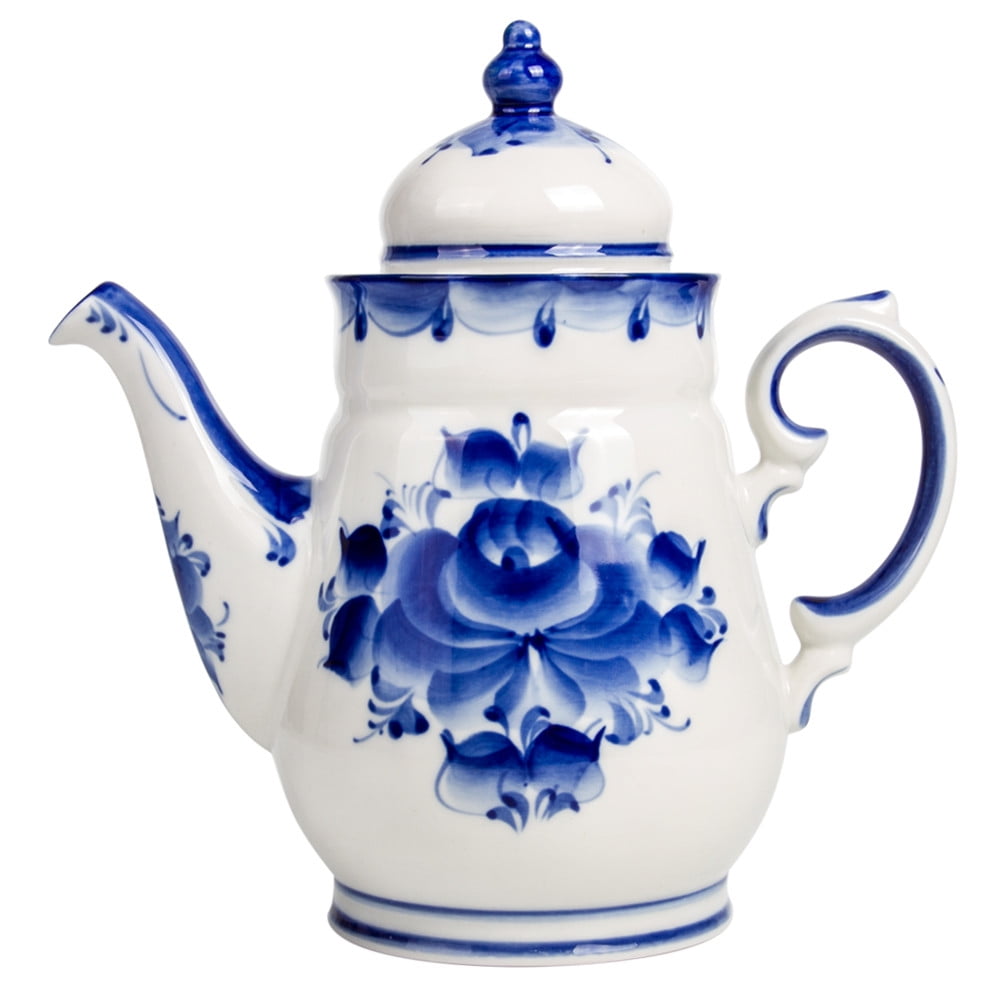 Porcelain Teapot 30.4 fl oz Gzhel Blue & White Teapot Art Chinese Decor