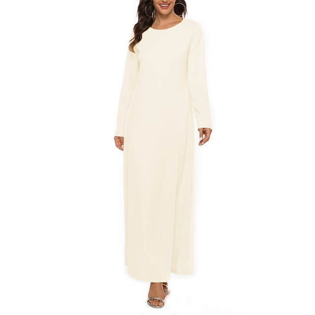 Jhaoyu Robe une Pièce pour Femmes Prière Musulmane Arabe Dubai Longue Robe Décontractée Abaya Islamique Longues Robes Nude l-TG