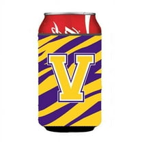 Carolines Treasures CJ1022-VCC Monogram - Tiger Stripe - Purple Gold Can Or Bottle Initial V