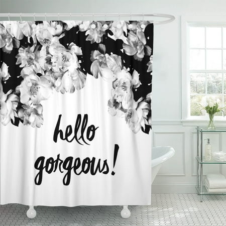 - PKNMT Graphic Rose Floral Text Tee Girl Hello Romantic Gorgeous Shower Curtain 60x72 inches